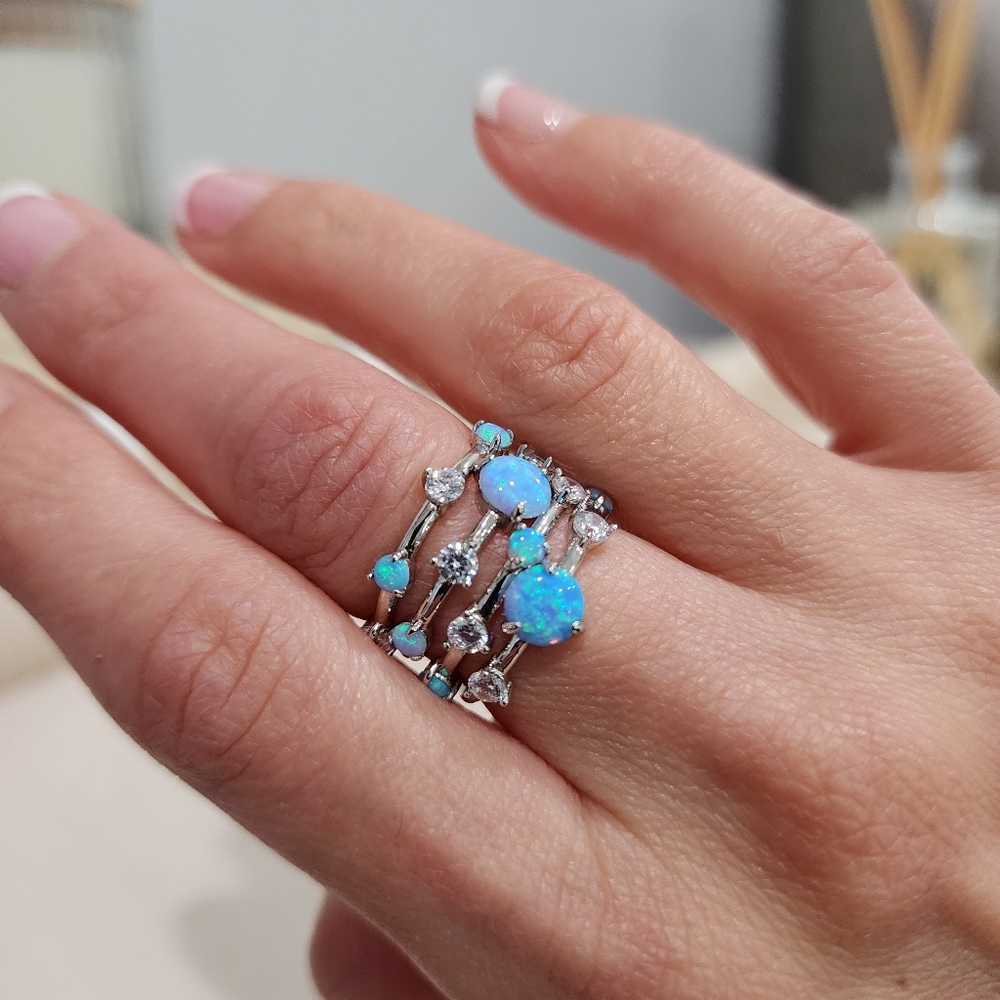 Opal silver stackable rings